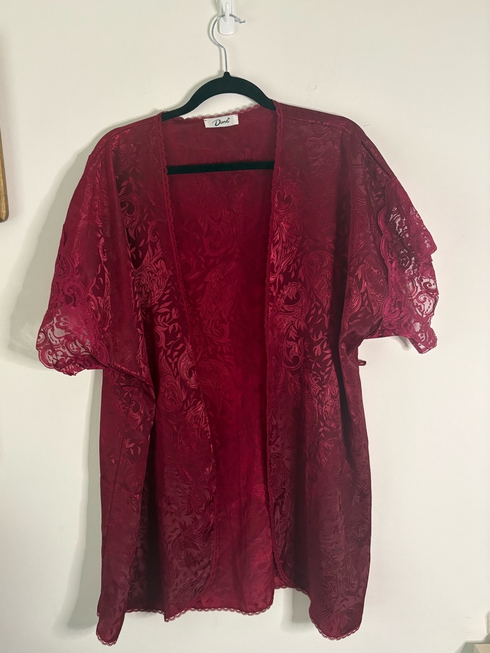 Vintage Deena Maroon Sheer Jacquard Lace Robe Cover Up